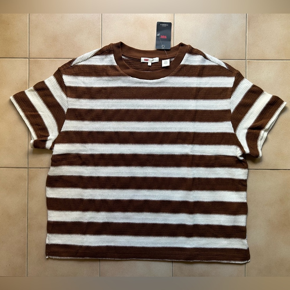 Levi's Knit Striped Brown and White Tee women size L